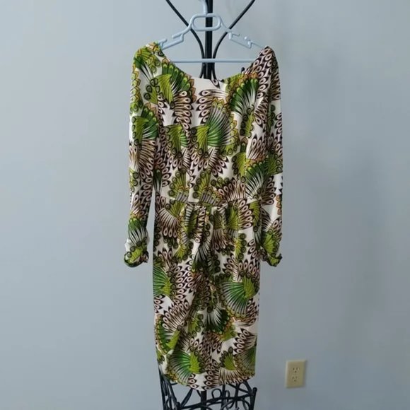 Anthropologie Dresses & Skirts - Sunny Girl Green abstract peacock-print tulip dress